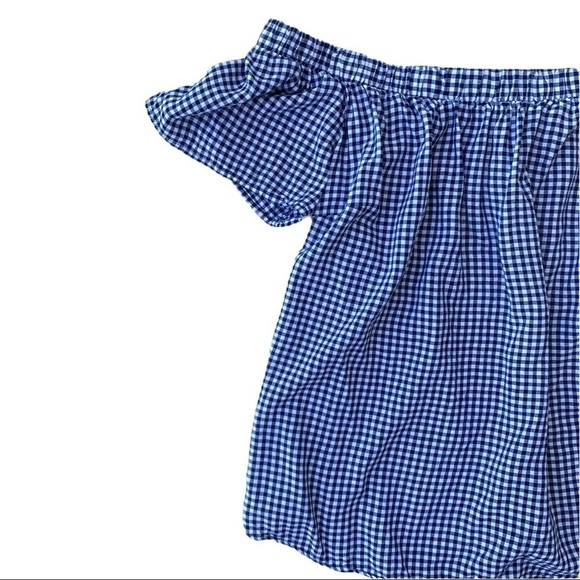 Mossimo Y2K Target Navy Blue Gingham Plaid Picnic Off the Shoulder Blouse Small - Picture 4 of 14